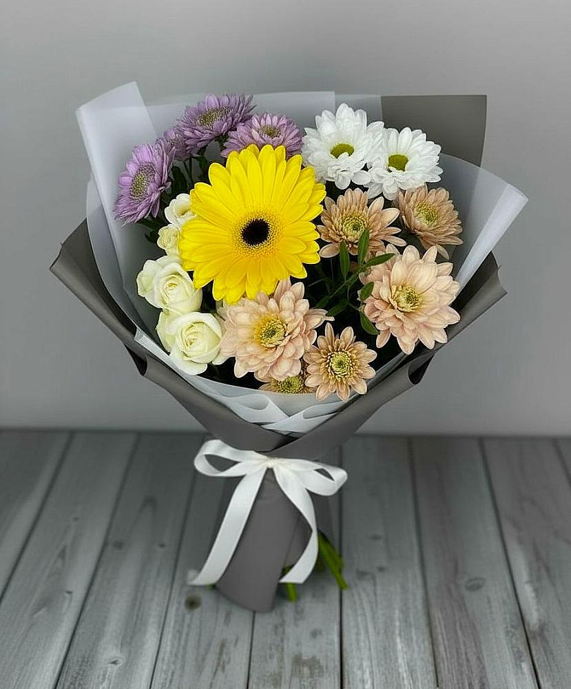 Букет цветов из: Розы, Герберы и Хризантемы в Токарёвке