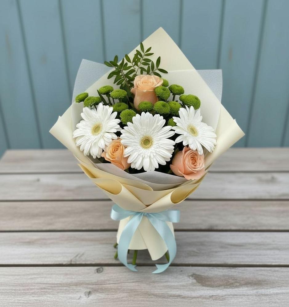 Букет цветов из: Герберы, Розы и Хризантемы в Токарёвке