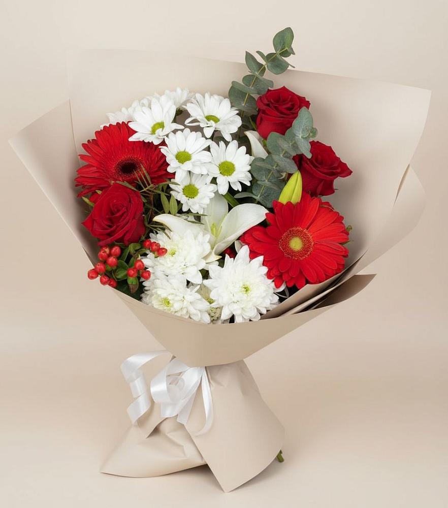 Букет цветов из: Розы, Хризантемы, Герберы и Лилии в Токарёвке