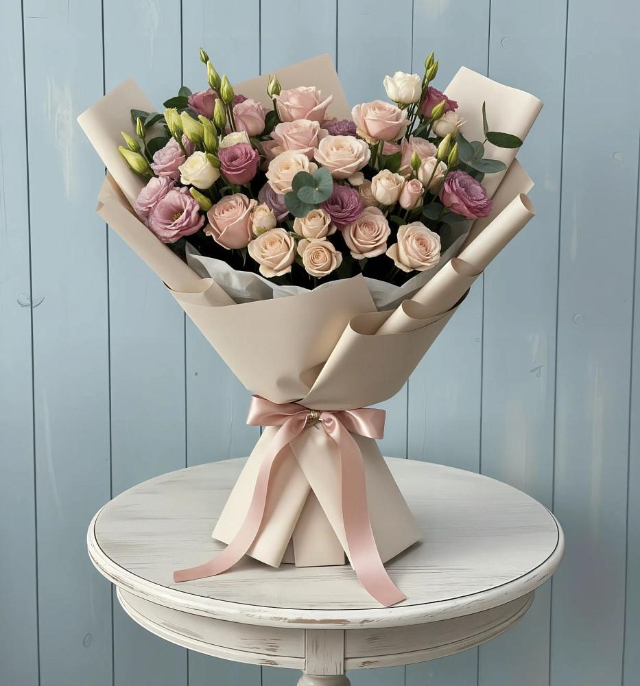 Букет цветов из: Розы и Лизиантусы в Токарёвке